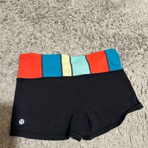 lululemon athletica Black Shorts with Colorful Striped Waistband